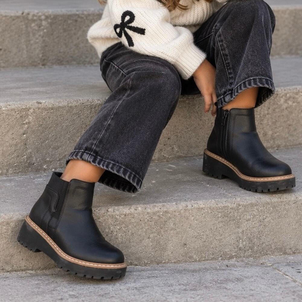 Sonoma Girls Black Faux Leather Platform Boots Size 12